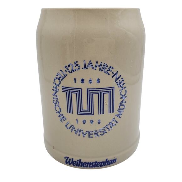 Vtg Stoneware Stein Beer Mug TUM Tankard 0.5L W Germany Technische Weihenstephan - Picture 1 of 9